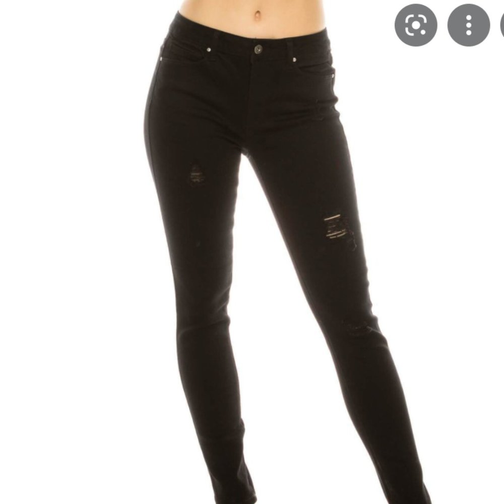 Wax Mid-Rise Black Skinny Distressed Jegging Jeans